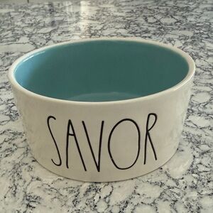 Rae Dunn White and Teal 'Savor' Bowl